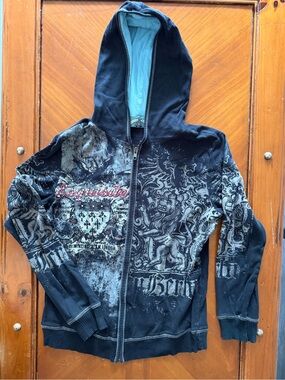 トップス VANILLA SUGAR zip up hoodie / xs Vanilla Sugar Hoodie, Full Zip, Black w/Colorful print&Rhinestones